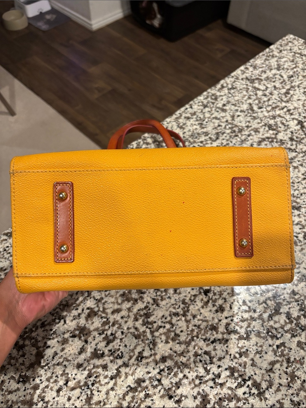 Dooney & Bourke Yellow Leather and Brown Satchel - Picture 5 of 9